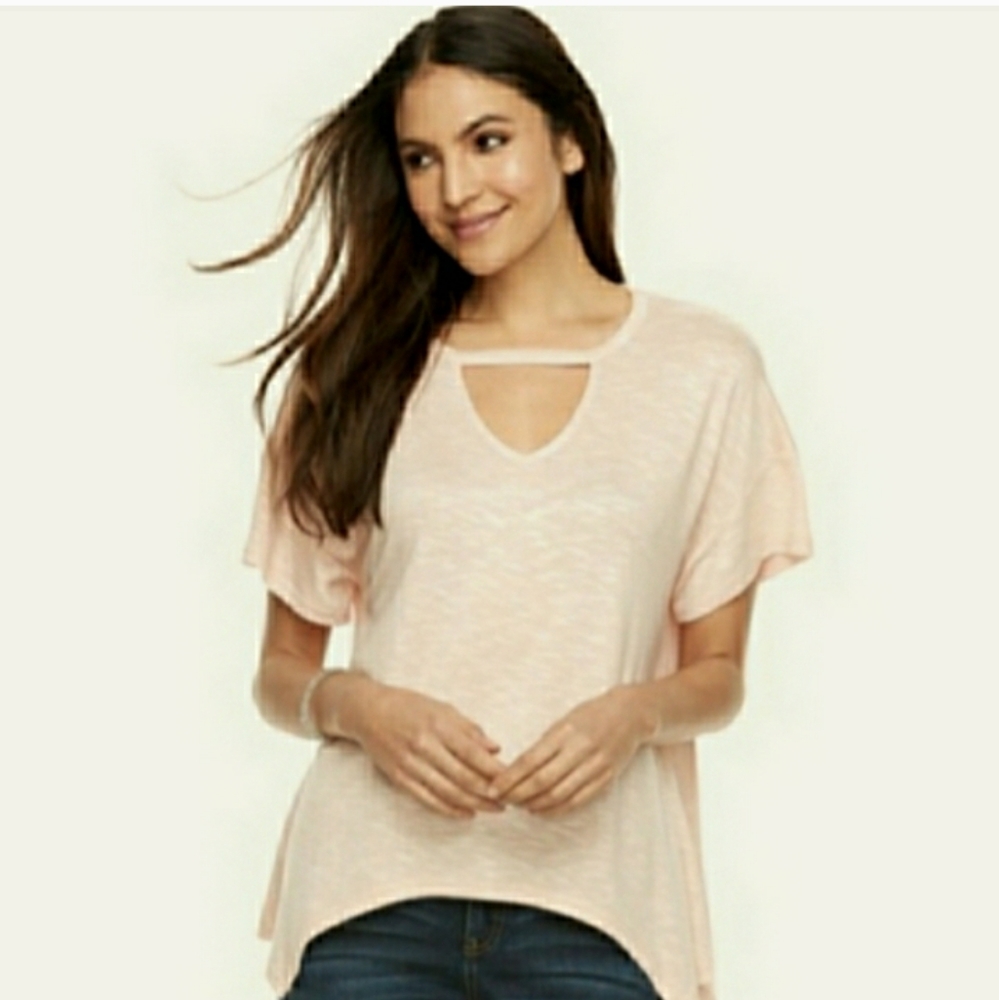 JUICY COUTURE Blush Peachy Pink Top w/ Shark Bite Hem - CUTE!!! XL